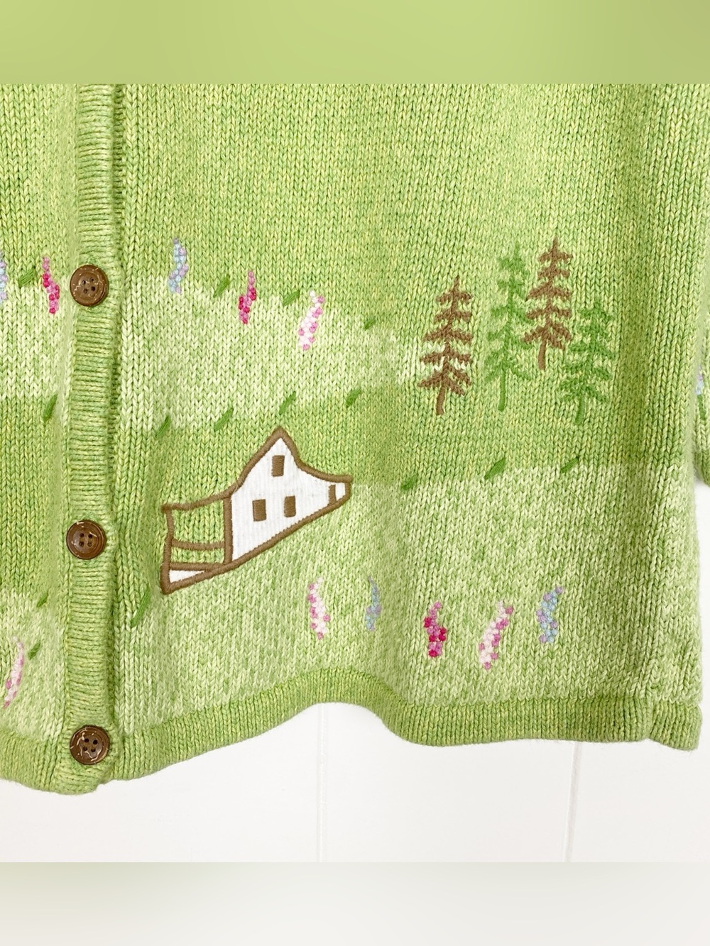Christopher & Banks Cardigan Sweater Women's Size Large Hand Embroidered Nature - Picture 4 of 14